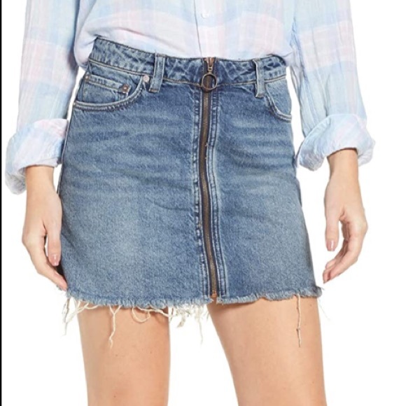 Jupe Mini Jeans Free People - Bleu - Taille 24 - NWT Zip It Up